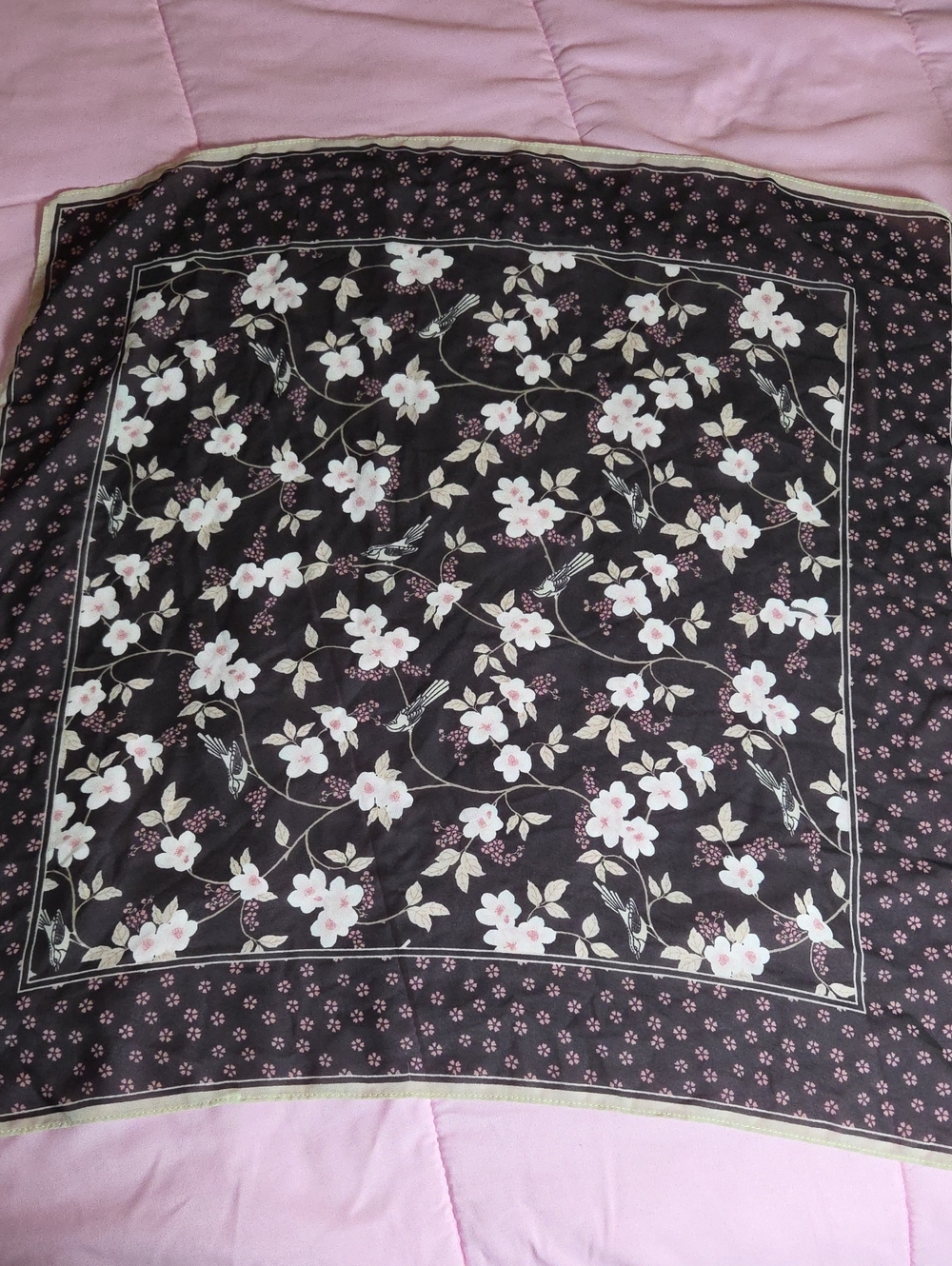 Floral Square Scarf in Black and Light Pink